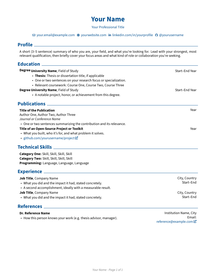 Academic Resume / CV preview